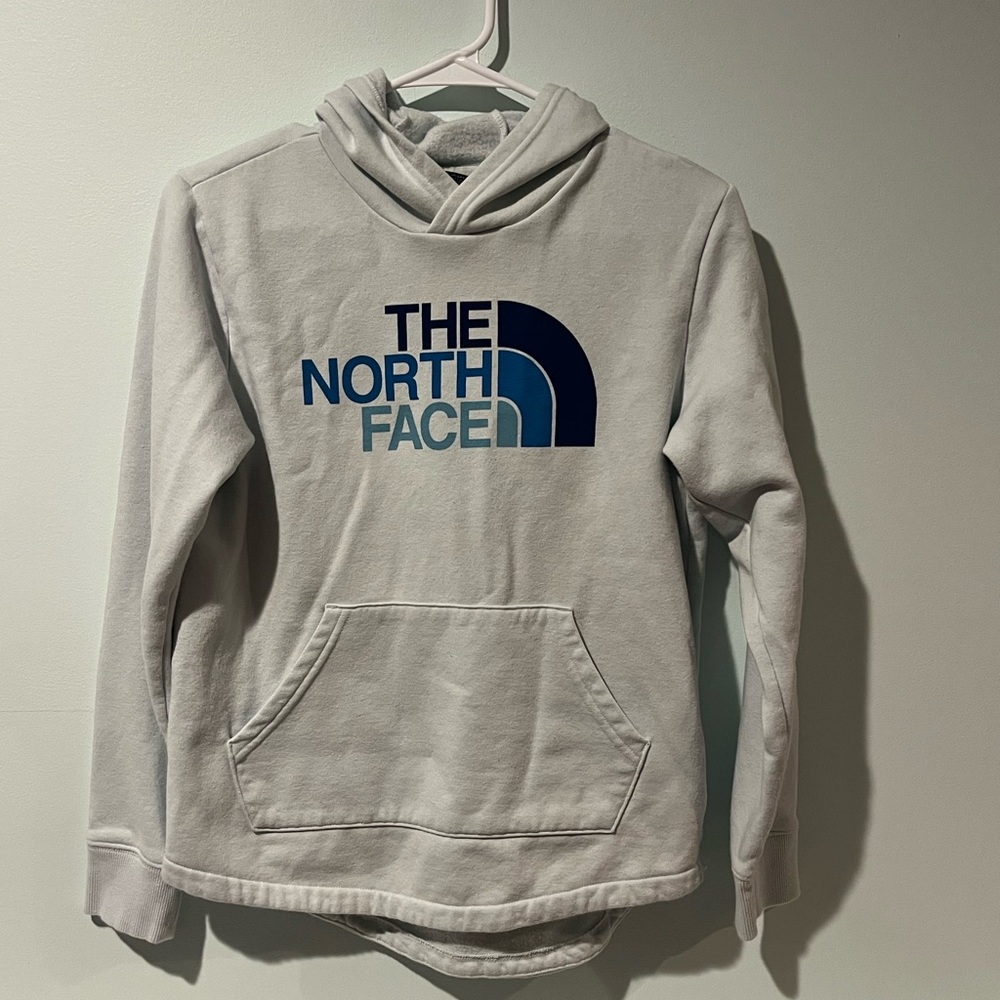 The North Face Girls Light Blue Cotton Hoodie Logo Pocket Sweatshirt, Size Large